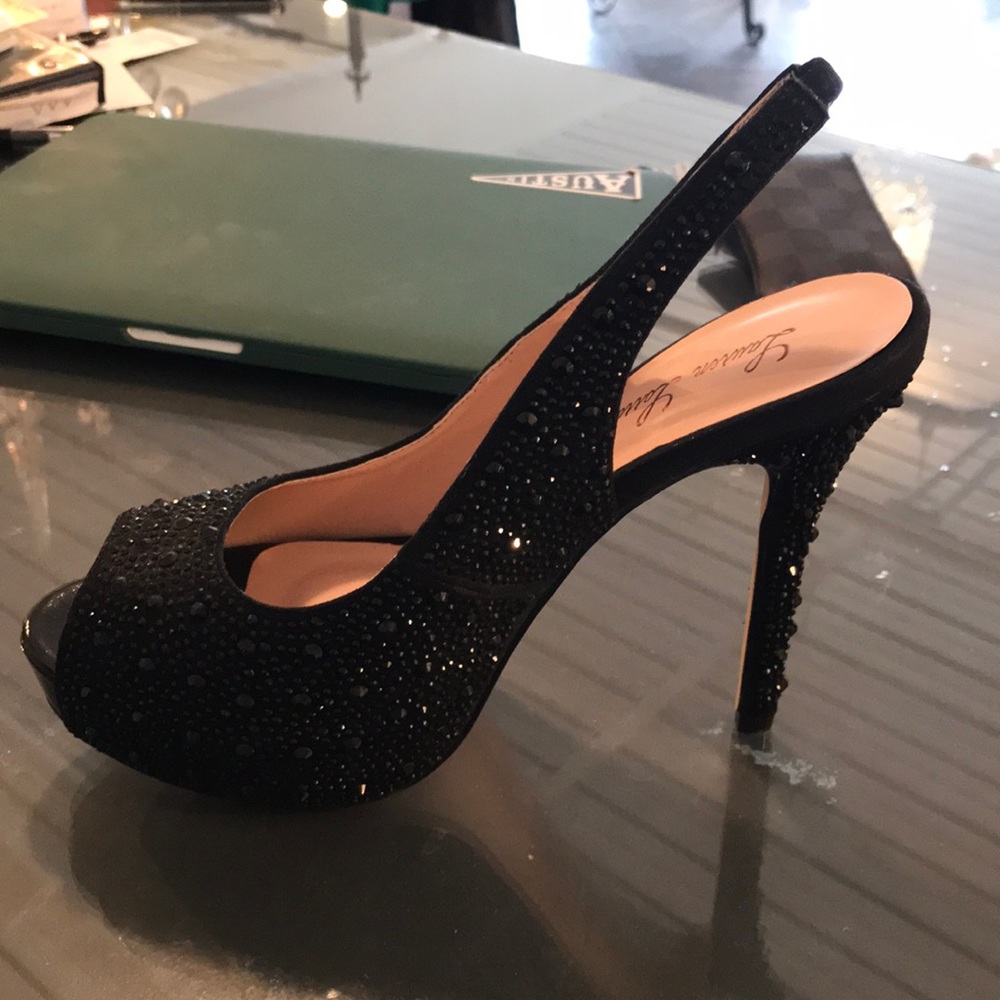 Black Rhinestone Platform Heels
